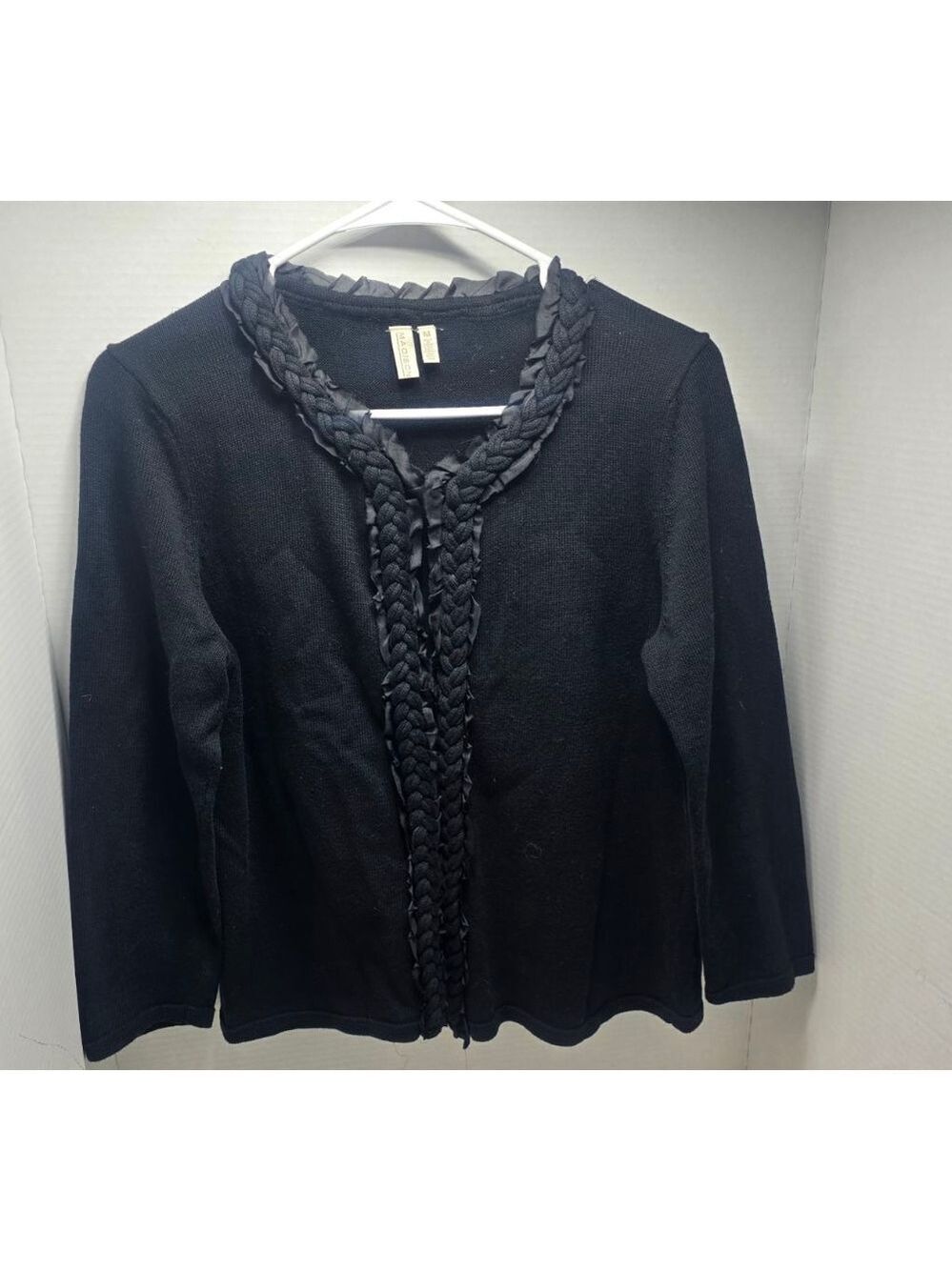 Women's MADISON Black Cotton Silk Cardigan Sweater M